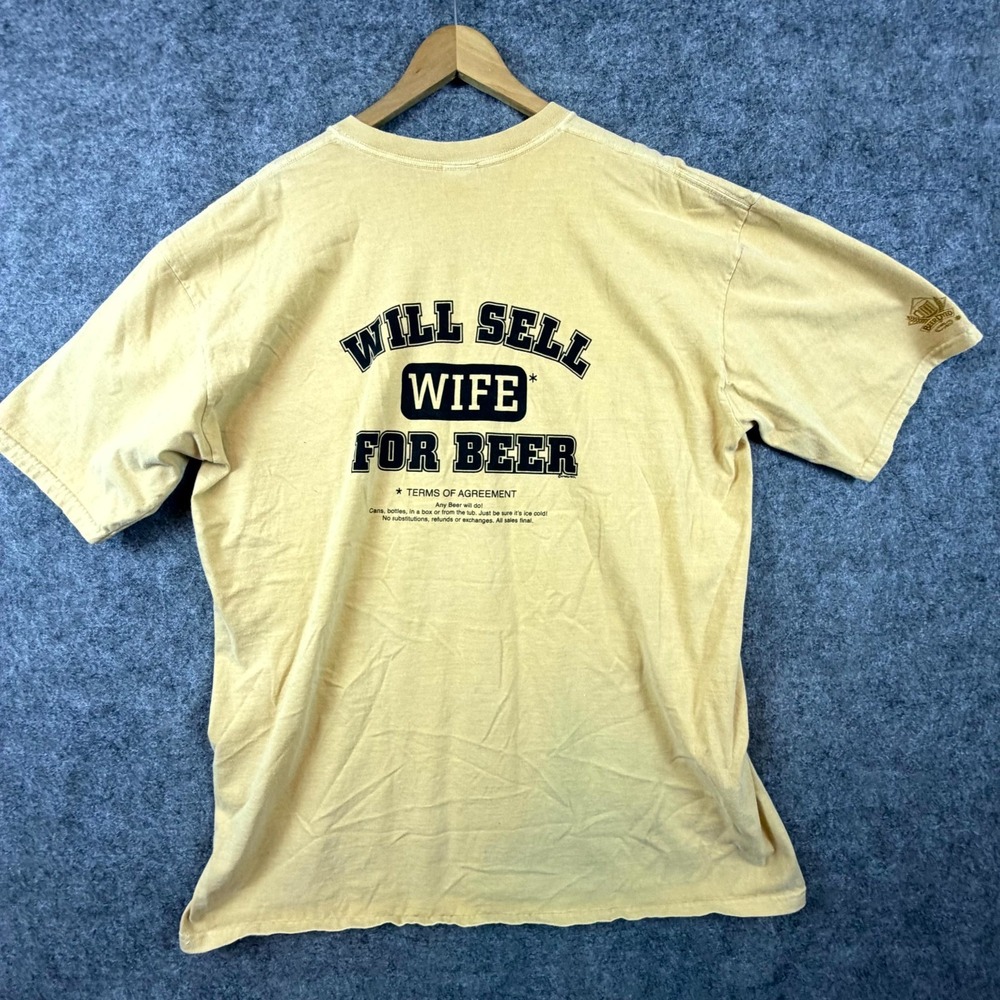 Vintage Will‎ Sell Wife For Beer Crazy Shirts Mens 2XL Beige Funny Graphic Retro